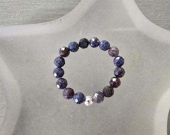 Real Sapphire stretch ring Sterling Silver or Gold Fill tiny raw faceted blue gemstone bead Bracelet September Birthstone jewellery gift her