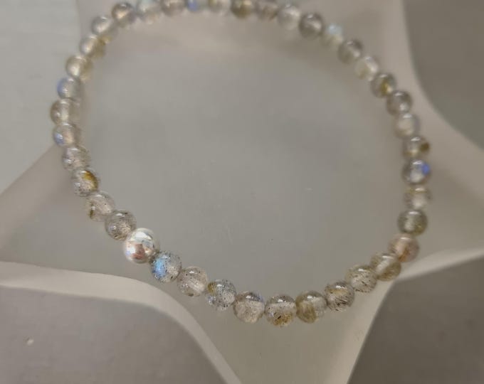 LABRADORITE stretch Bracelet Sterling Silver / Gold Fill beaded bracelet tiny 4mm grey gemstone Bead Bracelet Yoga Chakra jewellery Gift