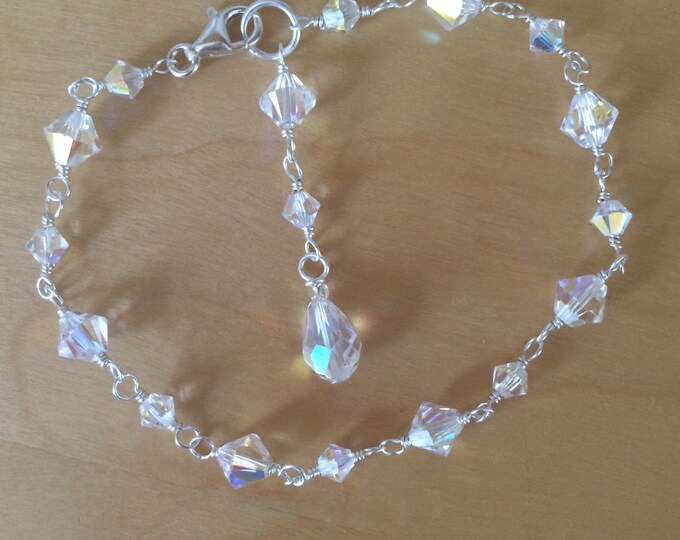 Clear AB crystal bracelet also in Black or RED with Sterling Silver Clasp and crystal drop bridal bracelet bridesmaids gift