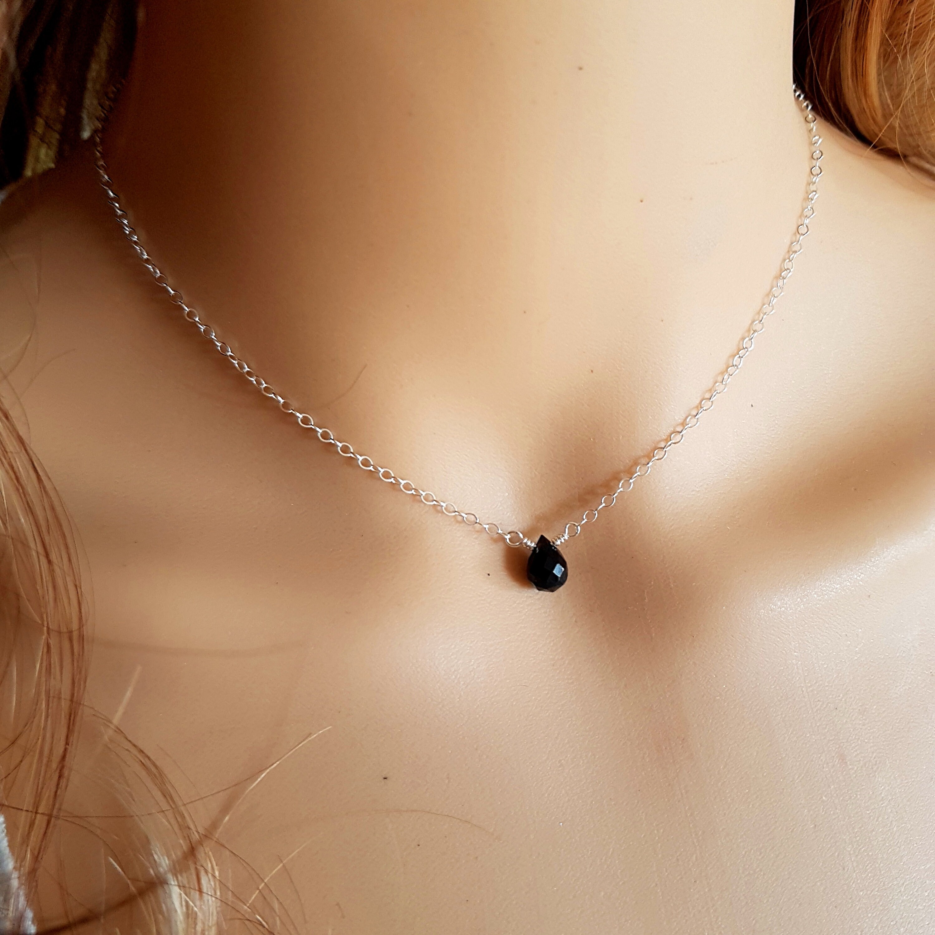 14k Gold Fill Black Onyx Necklace Choker Small Tiny Black Gemstone