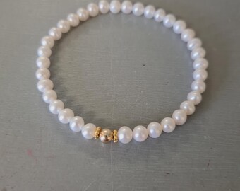 Small Freshwater Pearl STRETCH Bracelet Sterling Silver or Gold Fill 5mm AA white pearl Bracelet June Birthstone jewellery gift for her girl