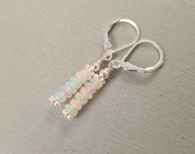 Tiny Ethiopian Opal earrings Sterling Silver or 14K Gold Fill - October birthstone jewellery gift for her him mum girl