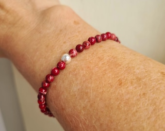 Red Jasper stretch Bracelet Sterling Silver / Gold Fill tiny 4mm red Imperial Jasper gemstone bead bracelet root chakra Protection jewellery