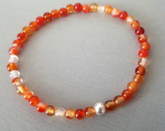 Carnelian STRETCH Bracelet with Sterling Silver or Gold Fill bead multi orange gemstone Bead Bracelet July Birthstone jewellery gift