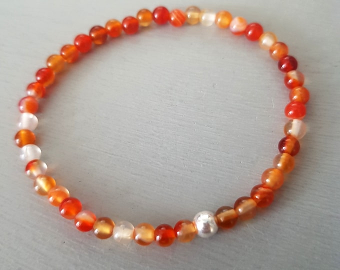 Carnelian STRETCH Bracelet with Sterling Silver or Gold Fill bead multi orange gemstone Bead Bracelet July Birthstone jewellery gift