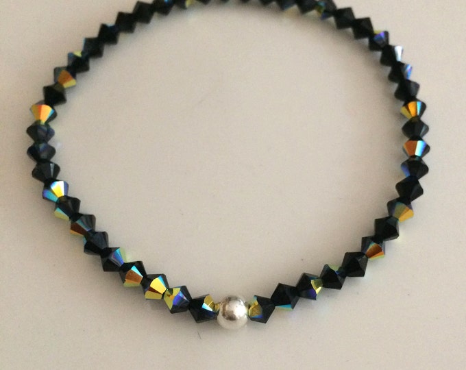 Black AB crystal stretch bracelet Sterling Silver or Gold Fill black crystal stacking bead bracelet Black Crystal jewellery jewelry gift her