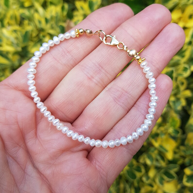 Tiny Freshwater seed Pearl Bracelet Sterling Silver or Gold | Etsy