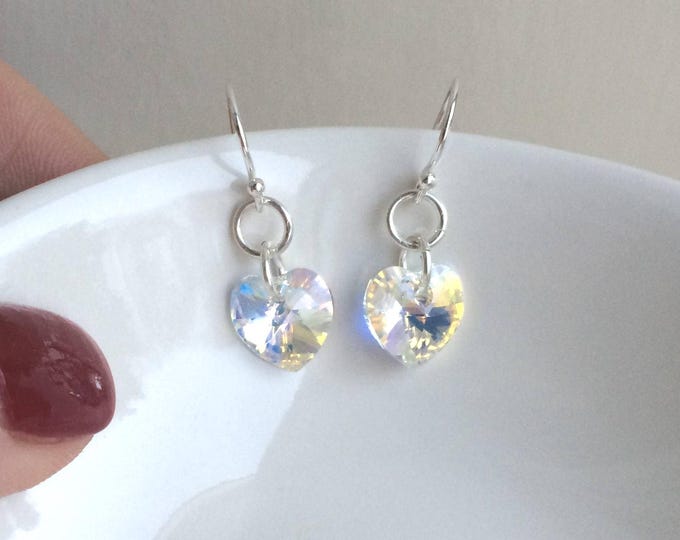 AB Swarovski crystal heart earrings on Sterling Silver or 14K Gold Fill fastenings of choice - Crystal heart jewellery gift for her mum girl