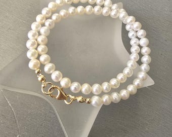 Small Freshwater Pearl necklace choker Sterling Silver or Gold Fill 5mm white AA real pearl necklace June Birthstone jewellery gift for her