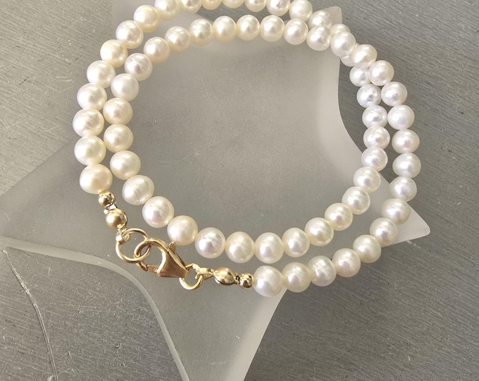 Small Freshwater Pearl necklace choker Sterling Silver or Gold Fill 5mm white AA real pearl necklace June Birthstone jewellery gift for her