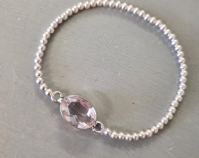 Pink Topaz Sterling Silver STRETCH Bracelet pink GEMSTONE bead Bracelet tiny silver bead Bracelet stacking bracelet Topaz jewellery gift mum
