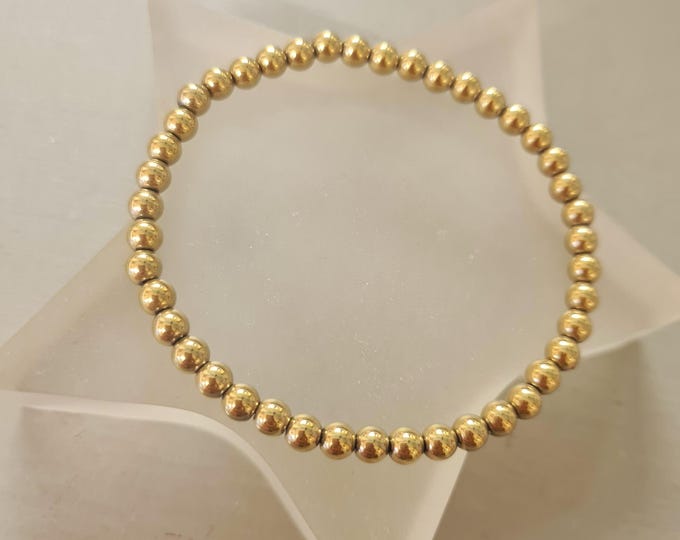 GOLD Hematite stretch bead Bracelet with Sterling Silver or Gold Fill accent bead 4mm Gold gemstone beaded Bracelet stacking jewellery gift