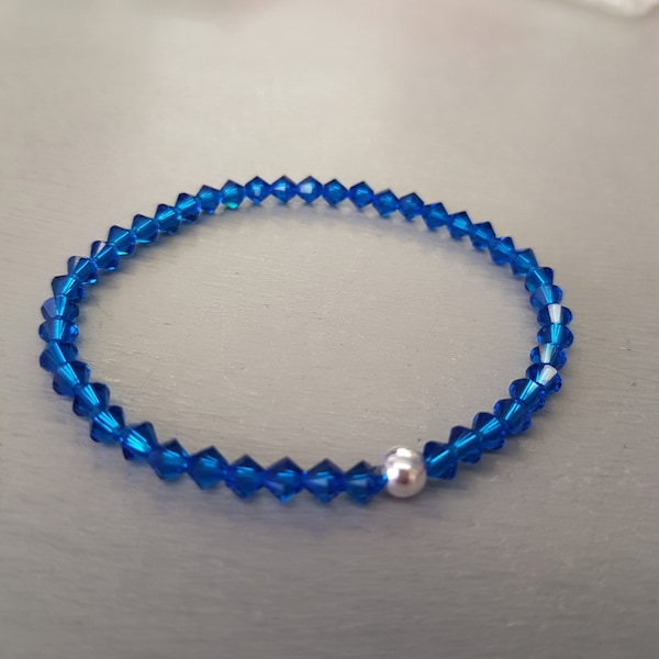 Blue crystal stretch bracelet Sterling Silver or Gold fill tiny 4mm Capri cobalt blue bead bracelet arthritis beaded jewellery gift for her
