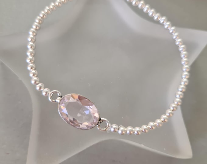 Pink Topaz Sterling Silver STRETCH Bracelet pink GEMSTONE bead Bracelet tiny silver bead Bracelet stacking bracelet Topaz jewellery gift mum