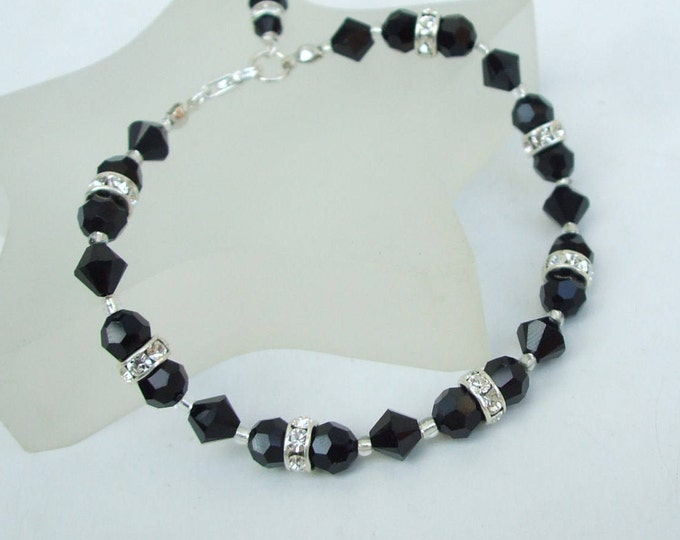 Handmade Black Swarovski crystal bracelet - Sterling Silver