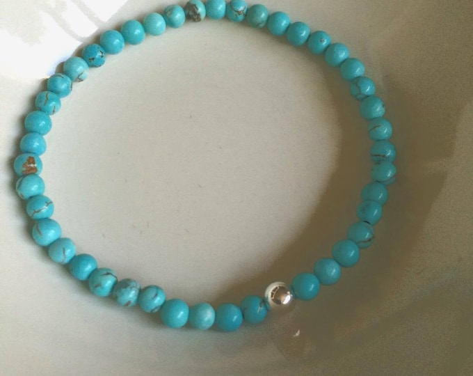 Turquoise STRETCH Bracelet with Sterling Silver or 14K Gold Fill bead - December Birthstone jewellery gift