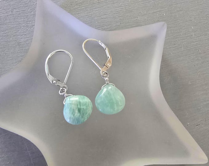 Amazonite earrings Sterling Silver 14K Gold Fill or Rose Gold Fill small Aqua green Amazonite gemstone earrings heart Chakra jewellery gift