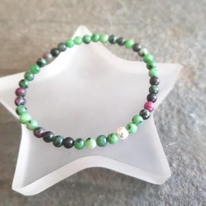 Ruby Zoisite stretch Bracelet Sterling Silver or Gold Fill Bracelet tiny 4mm green small Beaded gemstone bracelet healing Chakra jewellery