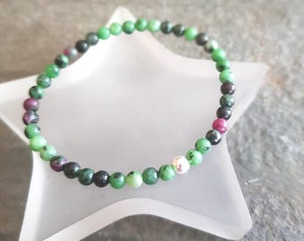 Ruby Zoisite stretch Bracelet Sterling Silver or Gold Fill Bracelet tiny 4mm green small Beaded gemstone bracelet healing Chakra jewellery