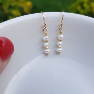 Dainty Freshwater seed pearl earrings Sterling Silver or Gold Fill tiny real pearl drop earrings June Birthstone Jewellery gift for girl her