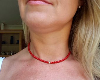 Red Coral choker necklace Sterling Silver or Gold Fill - Base Chakra jewelry - 35th wedding anniversary gift for wife - Yoga lover gift