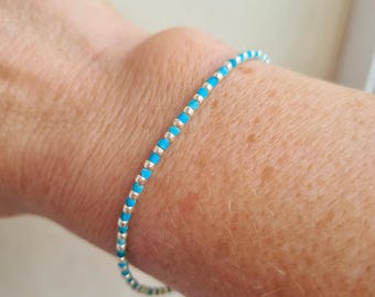 Tiny Turquoise bead Bracelet Sterling Silver or Gold Fill tiny blue Heishi GEMSTONE Bracelet  December Birthstone jewellery gift for her