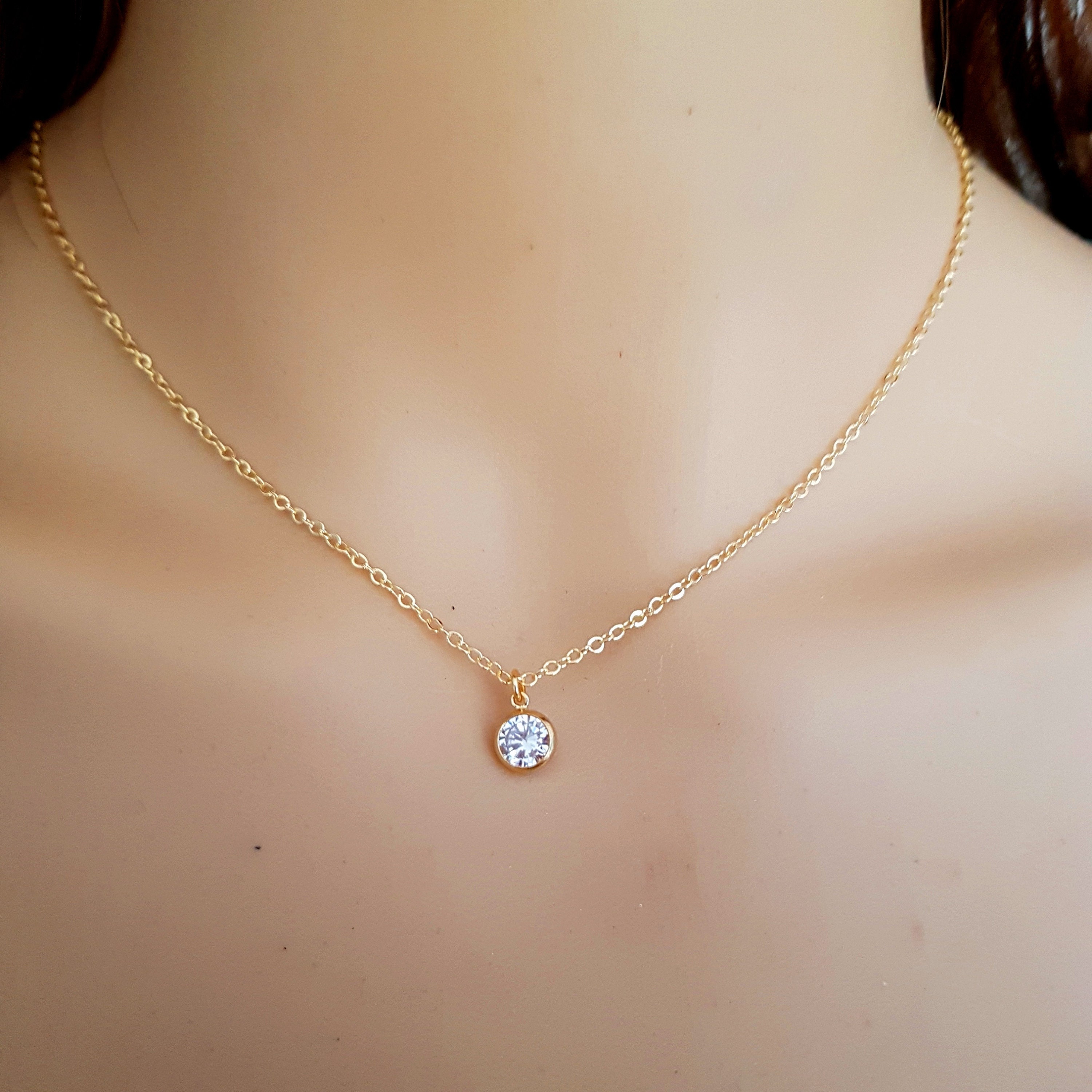 Tiny 18k Gold Fill Cz Diamond Necklace Choker Clear Cubic Etsy