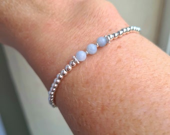 Tiny AQUAMARINE gemstone bead STRETCH Bracelet Sterling Silver or 14K Gold Fill March Birthstone jewellery gift - 19th anniversary jewellery