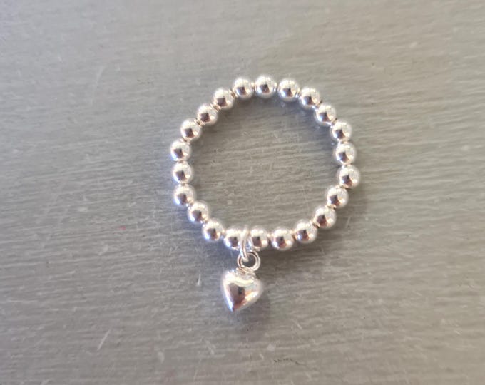 STERLING SILVER STRETCH heart ring - Sterling Silver beaded ring - Arthritis friendly ring -  Sterling Silver jewellery gift for her mum nan