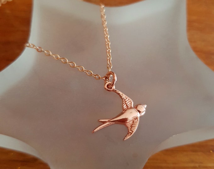 Rose Gold Fill tiny bird necklace choker Rose Gold Filled swallow bird pendant simple dainty Rose gold pendant necklace jewellery gift girl