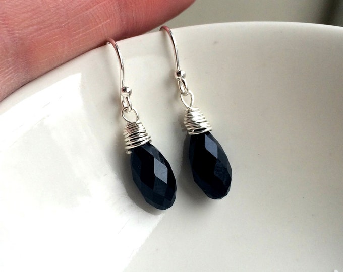 Black Swarovski crystal teardrop earrings Sterling Silver, 18K Gold Fill, 18K Rose Gold wire wrapped black crystal earrings Swarovski gift