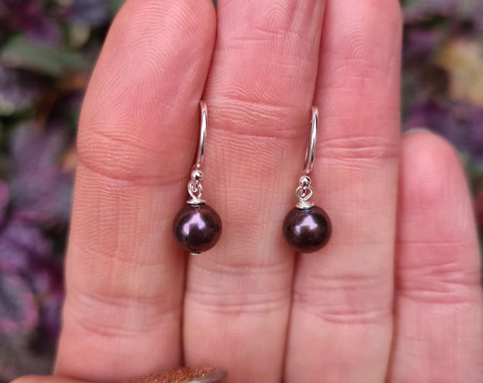 Peacock Freshwater pearl earrings Sterling Silver / 14K Gold Fill 7mm purple black pearl drop earrings real pearl jewellery gift mum her him