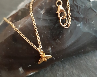 Tiny 24K Gold Vermeil Bee Necklace Small Bee Pendant on 14K