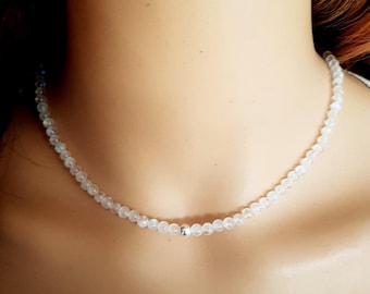 Tiny AA Moonstone bead necklace or choker in Sterling Silver or 14K Gold Fill - June Birthstone jewellery gift for her mum girl