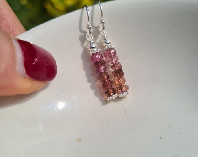 Pink Tourmaline earrings Sterling Silver or 14K Gold Fill small real pink gemstone drop earrings October Birthstone jewellery gift