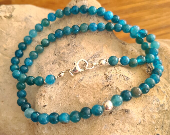 Apatite necklace choker Sterling Silver or 14K Gold Fill teal blue gemstone bead necklace - Apatite jewellery gift Brow Chakra jewelry