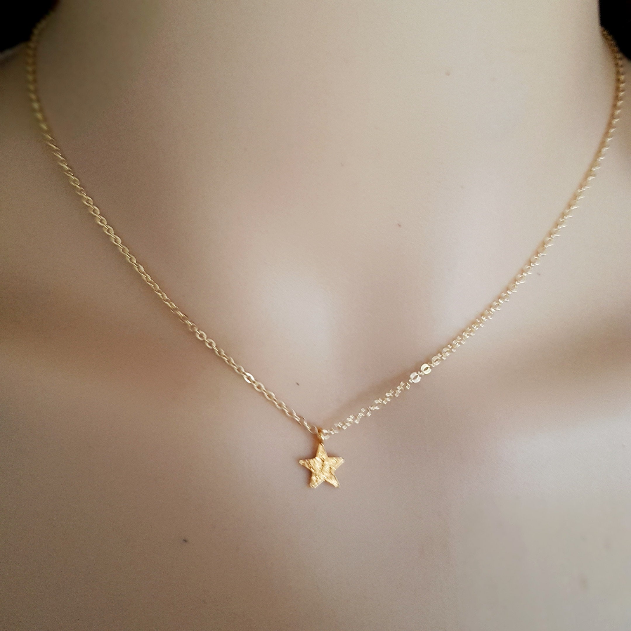 Tiny 24K Gold star necklace choker small Gold filled star | Etsy
