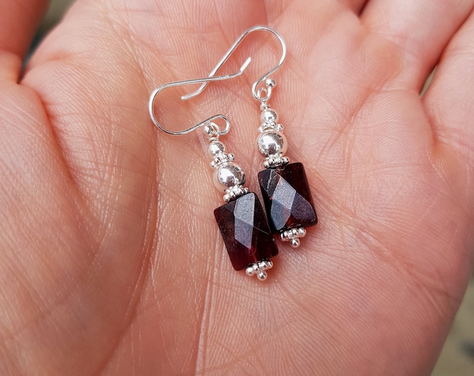 Garnet earrings Sterling Silver or Gold Fill small red Garnet gemstone earring January Birthstone jewellery Healing Chakra jewelry gift