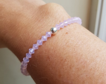 PINK OPAL crystal stretch bracelet Sterling Silver or Gold Fill tiny 4mm pink opal crystal bead bracelet October Birthstone jewellery gift