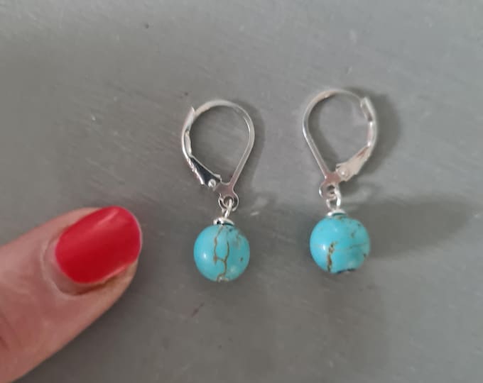 Tiny Turquoise earrings Sterling Silver or 14K Gold Fill small 7mm blue Turquoise gemstone drop earrings December Birthstone jewellery gift