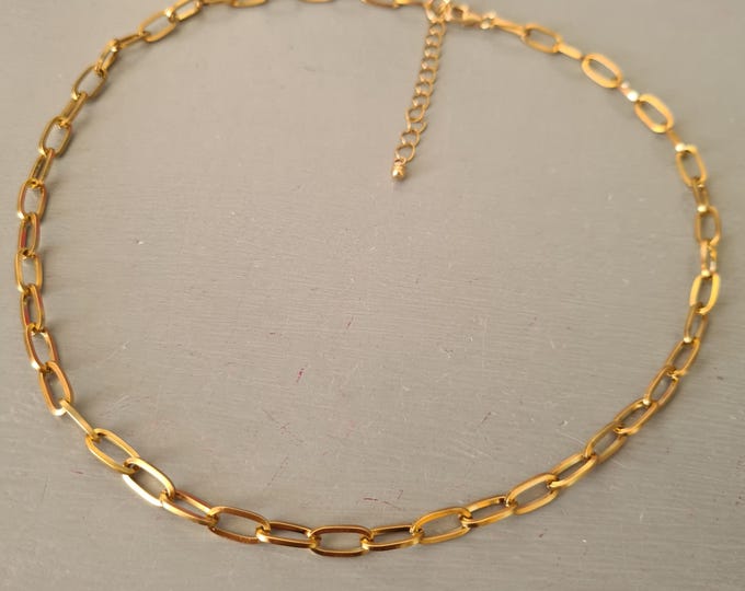 24K Gold Fill paperclip necklace or choker large Gold flat link chain necklace Gold stacking necklace gift for her Waterproof non tarnish