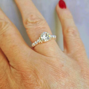 Silver Stretch Ring - with Clear Swarovski crystal, Sterling Silver Beads Ring Elastic Ring, Beaded Stretch Ring Stackable stretch ring gift