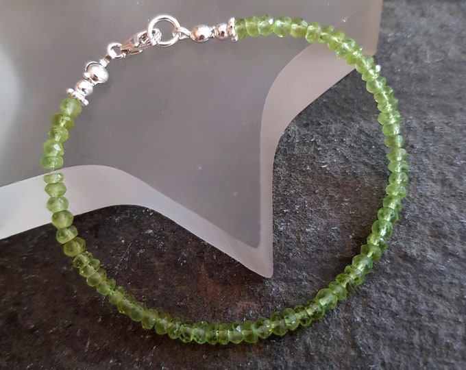 Tiny Peridot August Birthstone bracelet Sterling Silver or Gold Fill 3-4mm AA green Peridot gemstone bead bracelet Birthstone jewellery gift