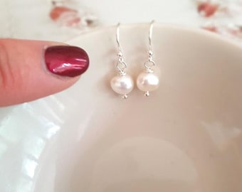 Freshwater Baroque pearl drop earrings Sterling Silver or 14K Gold Fill  simple real Baroque pearl earrings - June Birthstone jewellery gift