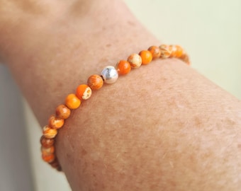 ORANGE Jasper bead STRETCH Bracelet Sterling Silver or Gold Fill tiny 4mm orange gemstone bead Bracelet Sacral Chakra Yoga jewellery gift