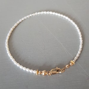 Tiny Freshwater seed Pearl Bracelet 14K Gold Fill small white real pearl Bracelet simple rice pearl bracelet pearl jewelry jewellery gift