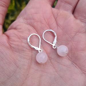 Rose Quartz earrings Sterling Silver or 14K Gold Fill small 6mm or 8mm pink Rose Quartz gemstone drop earrings January Birthstone jewellery