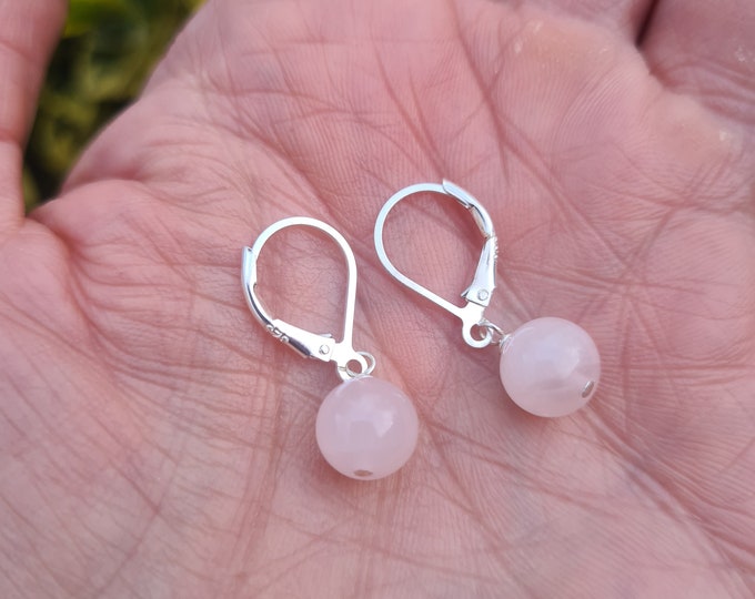 Rose Quartz earrings Sterling Silver or 14K Gold Fill small 6mm or 8mm pink Rose Quartz gemstone drop earrings January Birthstone jewellery