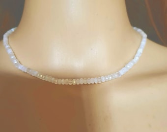 Moonstone choker necklace Sterling Silver Gold Fill small 4mm white faceted Moonstone gemstone bead necklace June Birthstone jewellery gift
