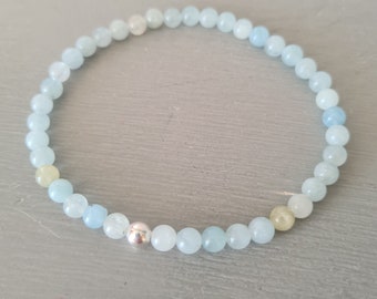 AQUAMARINE STRETCH Bracelet with Sterling Silver or Gold Fill bead - March Birthstone jewellery gift - throat Chakra gift